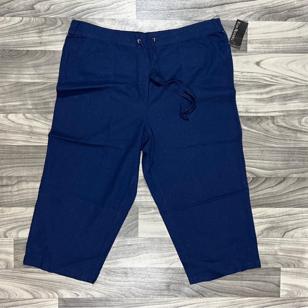 Kim Rogers, Linen Drawstring Wide Leg Capri Pants, L